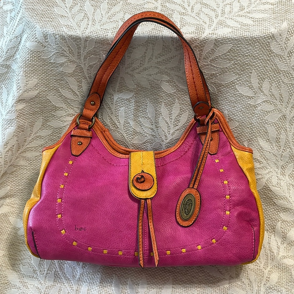 b•o•c Faux‎ Leather Pink Yellow Orange Multicolor Handbag Purse Shoulder Bag